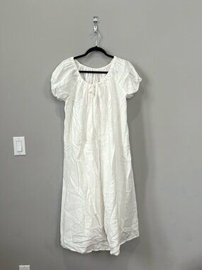 Deiji Studios Capped Sleeve Long Dress White Linen